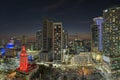Aerial view of downtown office district of of Miami Brickell in Florida, USA at night. High commercial and residential Royalty Free Stock Photo