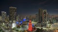 Aerial view of downtown office district of of Miami Brickell in Florida, USA at night. High commercial and residential Royalty Free Stock Photo