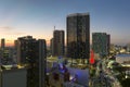 Aerial view of downtown office district of of Miami Brickell in Florida, USA at night. High commercial and residential Royalty Free Stock Photo