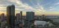 Aerial view of downtown office district of Miami Brickell in Florida, USA at sunset. High commercial and residential Royalty Free Stock Photo
