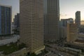 Aerial view of downtown office district of of Miami Brickell in Florida, USA at sunset. High commercial skyscraper Royalty Free Stock Photo