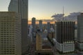 Aerial view of downtown office district of of Miami Brickell in Florida, USA at sunset. High commercial skyscraper Royalty Free Stock Photo