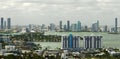 Aerial view of downtown office district of Miami in Florida, USA on bright sunny day. High commercial and residential Royalty Free Stock Photo