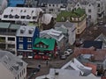 Aerial view of the downtown of Reykjavik, Iceland, with colorful buildings and city streets. Royalty Free Stock Photo