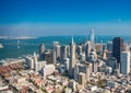 Aerial view of Downtown San Francisco and Bay Bridge from helicopter, California - USA Royalty Free Stock Photo