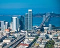 Aerial view of Downtown San Francisco and Bay Bridge from helicopter, California - USA Royalty Free Stock Photo