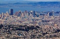 Aerial view of downtown San Francisco and Financial District sky scrapers flying over Glen Park Royalty Free Stock Photo