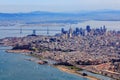 Aerial view of downtown San Francisco and Financial District sky scrapers with Marina district and waterfront in the foreground, Royalty Free Stock Photo