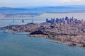 Aerial view of downtown San Francisco and Financial District sky scrapers with Marina district and waterfront in the foreground, Royalty Free Stock Photo