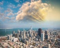 Aerial view of Downtown San Francisco skyline from helicopter, C Royalty Free Stock Photo