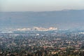 Aerial view of downtown San Jose on a sunny afternoon; Silicon Valley, south San Francisco bay area, California; pollution and Royalty Free Stock Photo