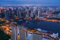 Aerial view of Downtown Singapore city in Marina Bay area. Financial district and skyscraper buildings at night Royalty Free Stock Photo
