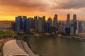 Aerial view of Downtown Singapore city in Marina Bay area. Financial district and skyscraper buildings at sunset Royalty Free Stock Photo