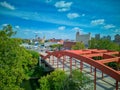 Aerial view of downtown Youngstown, Ohio seen from the perspective of the Mahoning Ave Bridge