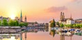 Aerial view on the downtown of Zurich and its reflection, Switzerland Royalty Free Stock Photo