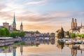 Aerial view on the downtown of Zurich at sunset and its reflection, Switzerland Royalty Free Stock Photo