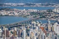 Aerial view of Dowtown Florianopolis City and Pedro Ivo Campos Bridge - Florianopolis, Santa Catarina, Brazil