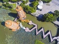 Aerial view of Dragon and Tiger Pagodas in Lotus Pond, Kaohsiung