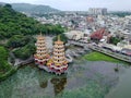 Aerial view of Dragon Tiger Tower at Lotus Pond.