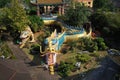 Aerial view Dragon Tunnels Sculpture at Chinese Temple in Chiangmai, Thailand.