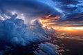 Aerial View of Dramatic Lightning Storm at Sunset Royalty Free Stock Photo