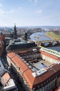 Aerial view of Dresden cathedral of the Holy Trinity with Augustus bridge over Elbe in Dresden, Germany Royalty Free Stock Photo