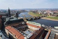 Aerial view of Dresden cathedral of the Holy Trinity with Augustus bridge over Elbe in Dresden, Germany Royalty Free Stock Photo