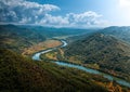 Aerial view of Driva river meanders and a border between Serbia and Bosnia