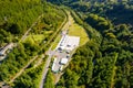 Aerial view of a drive through COVID test centre