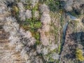 Aerial view of drone, artificial lake and dense forest on the banks Royalty Free Stock Photo