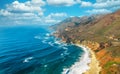 Aerial view from a drone, beautiful coastal landscape on Pacific Highway 1, traveling south to Los Angeles, Big Sur Royalty Free Stock Photo