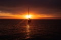 Aerial view from drone on boat shipping in sea, sunset Royalty Free Stock Photo