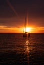 Aerial view from drone on boat shipping in sea, sunset Royalty Free Stock Photo