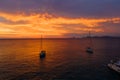 Aerial view from drone on boats shipping in sea, sunset Royalty Free Stock Photo