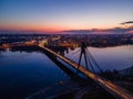 Aerial view from drone cable-stayed bridge at night Royalty Free Stock Photo