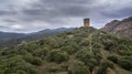 Aerial view with drone of the castle torre dei doria chiaramonti santa maria goghinas in sardinia