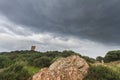 Aerial view with drone of the castle torre dei doria chiaramonti santa maria goghinas in sardinia