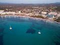 Aerial view from drone of coastal resorts before sunrise, Sa Coma, Malorca, Spain Royalty Free Stock Photo