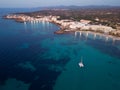 Aerial view from drone of coastal resorts before sunrise, Sa Coma, Malorca, Spain Royalty Free Stock Photo