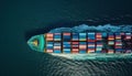 Aerial view from drone, Container ship or cargo shipping business logistic import. Generative AI Royalty Free Stock Photo