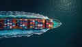 Aerial view from drone, Container ship or cargo shipping business logistic import. Generative AI Royalty Free Stock Photo
