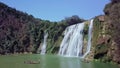 Aerial view drone flight above Jiulong waterfall, Luoping, Yunnan, China