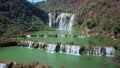 Aerial view drone flight above Jiulong waterfall, Luoping, Yunnan, China