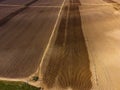 Aerial View from a Drone Flying above Green Farm Field Furrowed Sprinklers Wheel Lines Irrigation Royalty Free Stock Photo