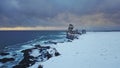 Aerial view drone flying to Londrangar cliffs, Snaefellsnes, Iceland