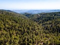 Aerial view from drone of forested rocky hills landscape