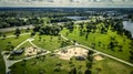 Aerial view from drone on the green park.