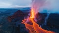 Aerial view by drone of lava river from volcano