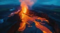 Aerial view by drone of lava river from volcano