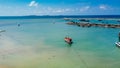 Aerial view from drone of Long tail pier in summer, Industrial cargo port under blue sky Royalty Free Stock Photo